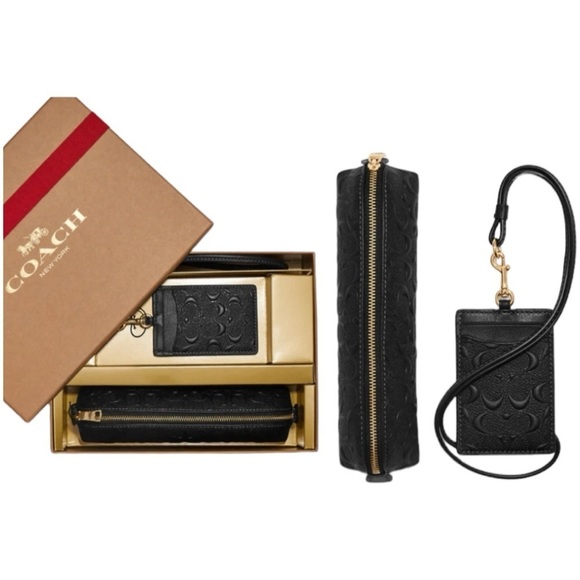 Coach Boxed Pencil Case And Id Lanyard Set In Signature Leather - Picture 1 of 8